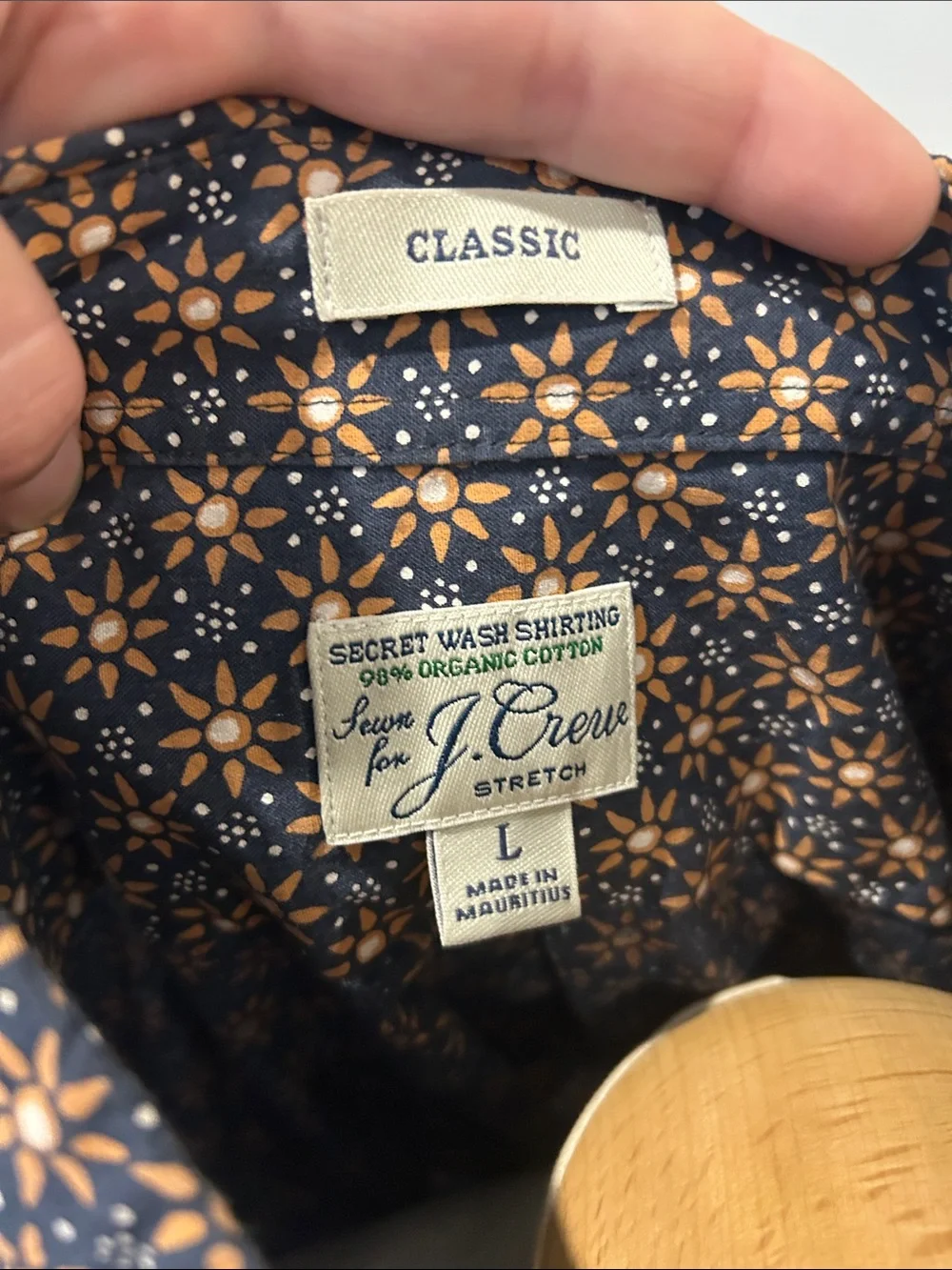 J. Crew Navy Button-Down Shirt‎ with Orange Floral Motif